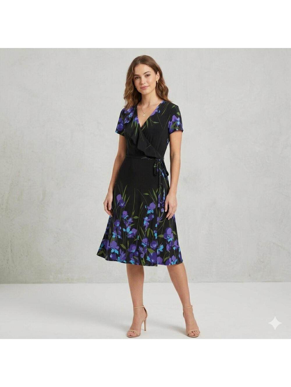Apt 9 Women's Floral Stretch Wrap Dress Casual Summer Spring Ruffle Size M